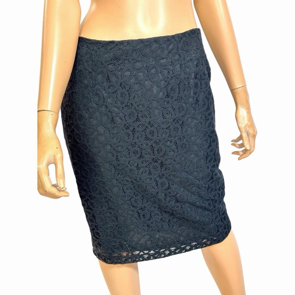 Black Lace Pencil Skirt 2 Back Slit Hidden Zip Lined Office Siren Glam Corpcore